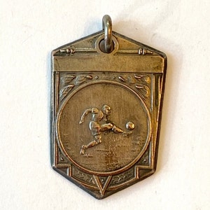 Vintage Art Deco Silver Medal Fob Soccer Sports Athletic Medallion Pendant Charm 1940s  Antique Estate Repurpose Jewelry Gift