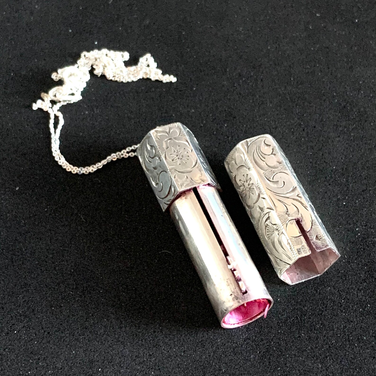 Antique Victorian 900 Silver Lipstick Holder Necklace Vintage Etsy