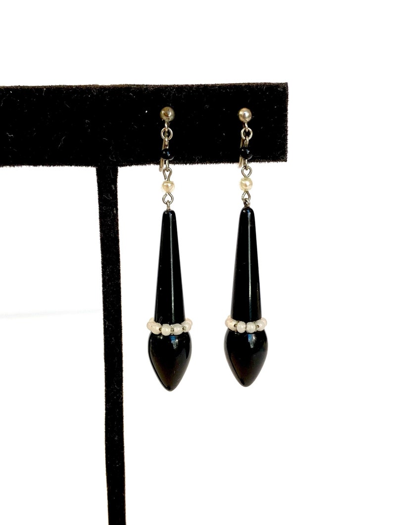 Vintage Black Glass Dangle Earrings Victorian Long Jet Glass Etsy