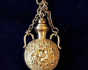 Antique Victorian Perfume Bottle Fob Gold Filled Pocket Watch Chatelaine Charm Vintage 1900 Edwardian Estate Jewelry Gift for Her