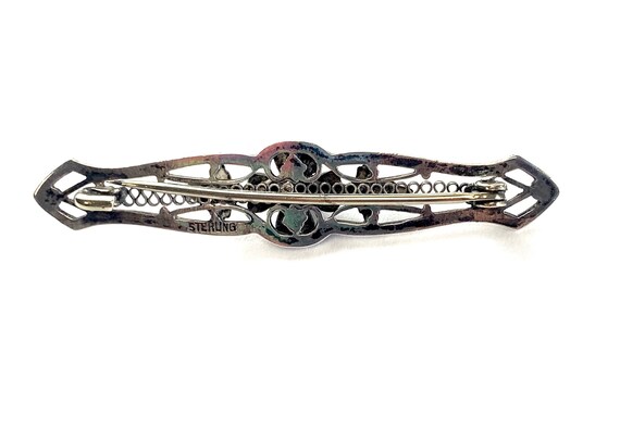 Vintage Sterling Silver Rhinestone Paste Bar Pin … - image 8