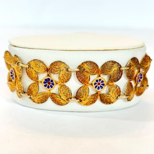Vintage Filigree Enamel Bracelet Topazio Cannetille Sterling Silver Vermeil Blue Enameled Flower Portugal Antique Estate Jewelry Gift