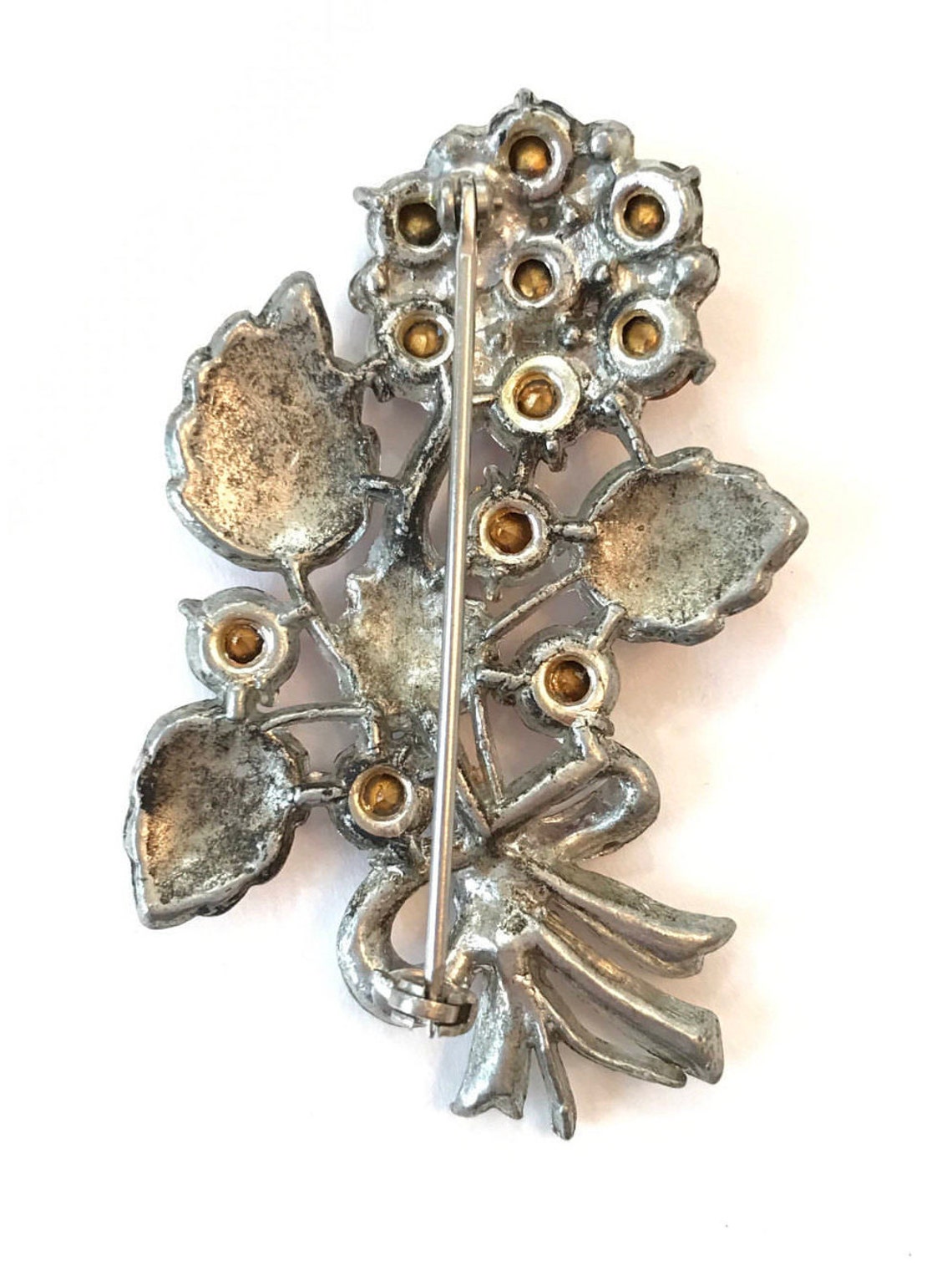 Vintage Pink Rhinestone Flower Brooch Pink Crystal Floral Etsy