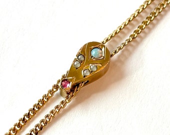 Vintage OPAL Slide Chain Necklace Victorian Gold Filled Lorgnette Pocket Watch Chain Longuard Muff Chain 1900 Antique Estate Jewelry Gift