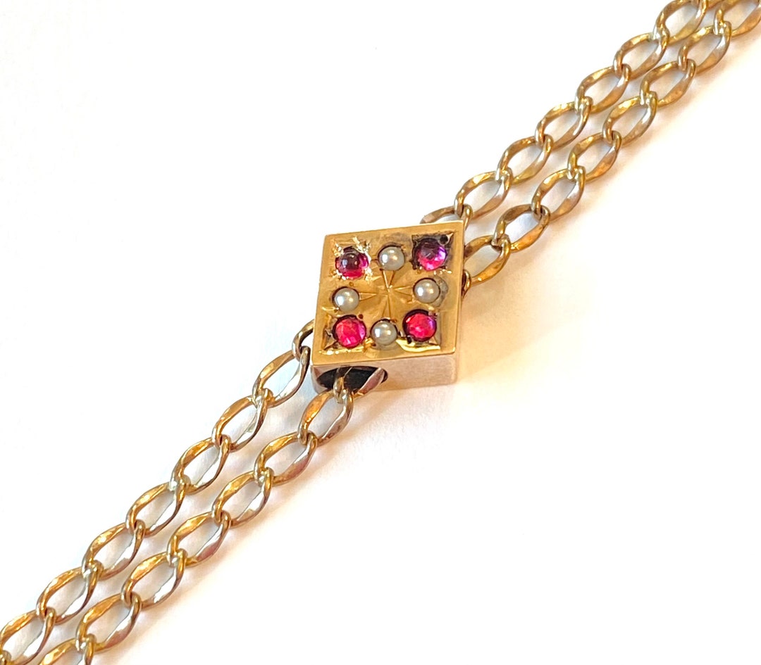 Vintage Victorian Slide Chain Necklace Antique Gold Etsy