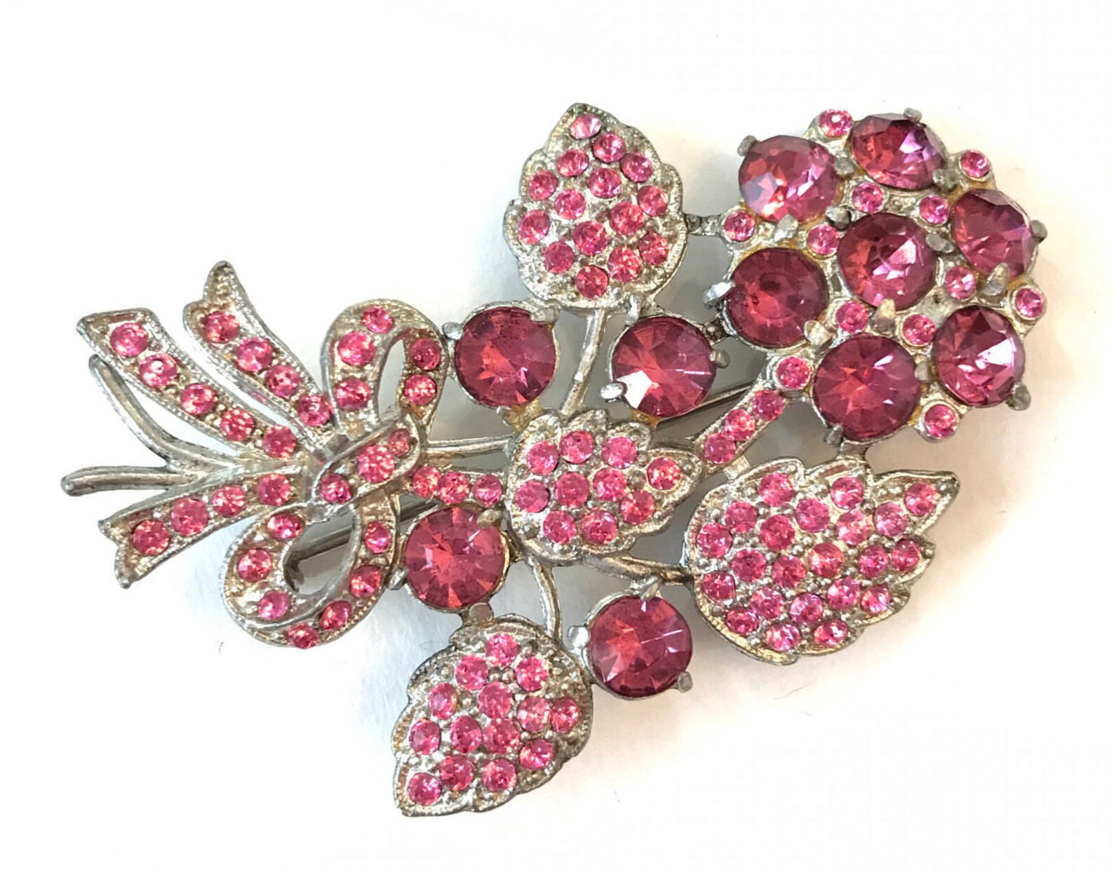 Vintage Pink Rhinestone Flower Brooch Pink Crystal Floral Etsy