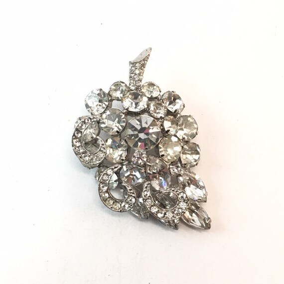 Vintage Clear Rhinestone Brooch Silver Rhodium Crystal Wedding 