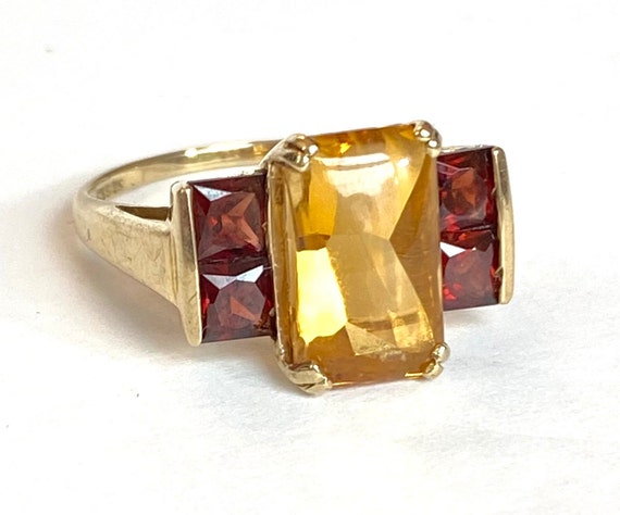 Vintage Citrine Garnet 10 K Yellow Gold Ring Retr… - image 1