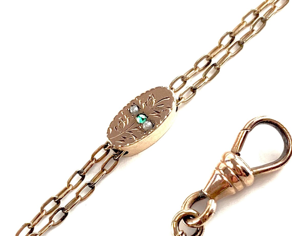 Vintage Victorian Slide Chain Necklace Edwardian Pearl & Green Etsy