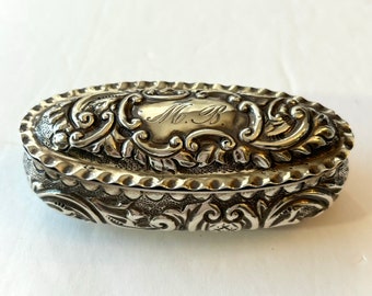 Antique Victorian Sterling Silver Jewelry Casket Ring or Pill Box Repousse English Saunders & Shepherd Birmingham 1897 Vintage Estate Gift