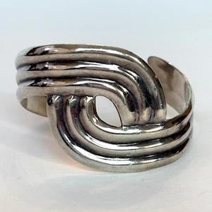 Vintage Sterling Silver Cuff Bracelet Modernist 925 MCM Bracelet  Minimalist Antique Estate Jewelry Gift for Her