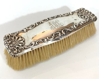 Antique Sterling Silver Clothes Brush Victorian Art Nouveau Repousse Shell Clothing Brush Whiting Manufacturing Co Dresser Vanity 1800s Gift