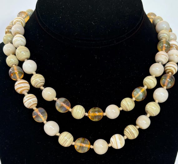 Vintage VOGUE Glass Beaded Choker Necklace Gold Caramel Round