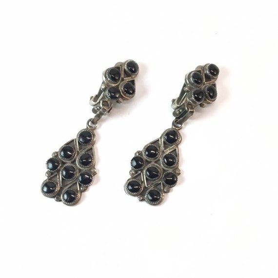 Vintage Long Black Glass Dangle Earrings Boho Hip… - image 5