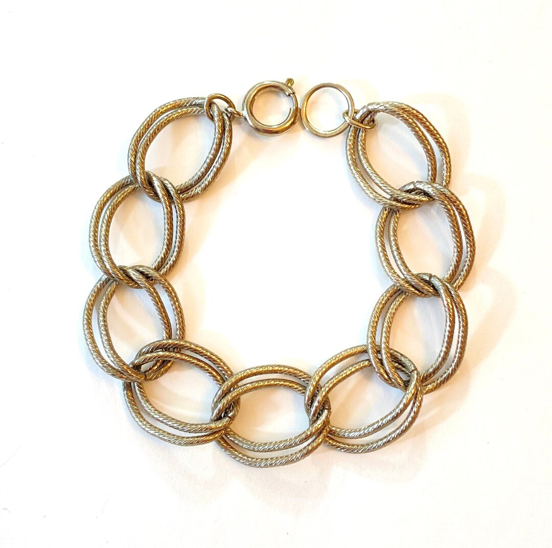 Vintage Silver Chain Link Bracelet Mid Century Modern 8 Wide Etsy