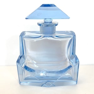 Vintage Czech Glass Perfume Bottle Antique Art Deco Blue Hand Cut Glass Czechoslovakian 1920s Crystal Dresser Perfume Bottle Gift for Her