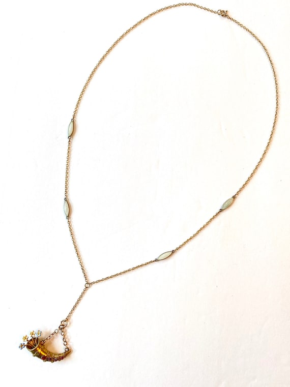 Vintage Victorian Enamel Lariat Necklace Jeweled … - image 5