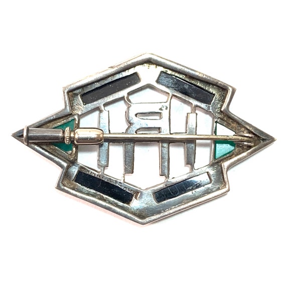 Antique Chrysoprase Onyx Sterling Silver Brooch A… - image 6