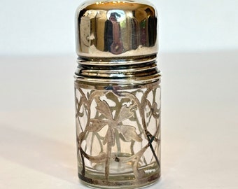 Antique Sterling Silver Overlay Glass Crystal Perfume Bottle Victorian Scent Bottle Vintage Edwardian Dresser Bottle Monogram BC Gift