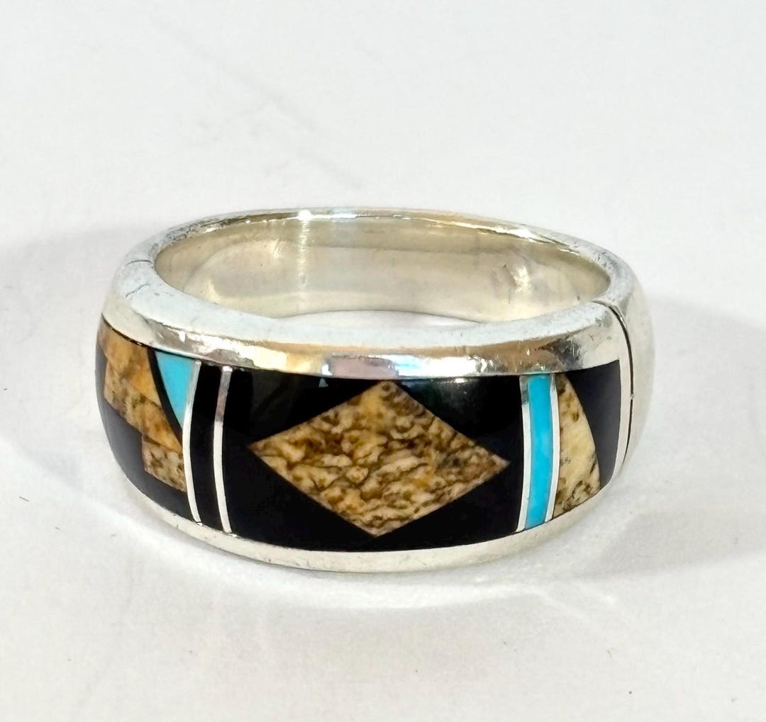 Vintage Native American Sterling Silver Inlay Ring Picture Jasper ...