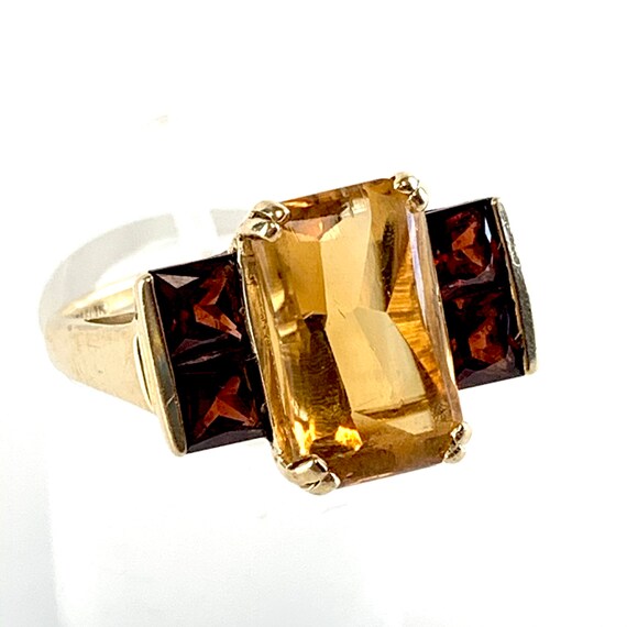 Vintage Citrine Garnet 10 K Yellow Gold Ring Retr… - image 3