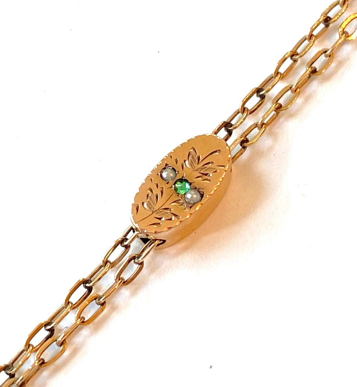 Vintage Victorian Slide Chain Necklace Edwardian Pearl & Green Etsy