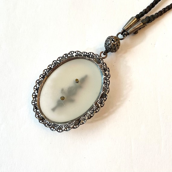 Antique Camphor Glass Silver Filigree Necklace Vi… - image 9