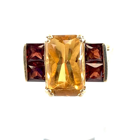 Vintage Citrine Garnet 10 K Yellow Gold Ring Retr… - image 4