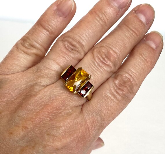 Vintage Citrine Garnet 10 K Yellow Gold Ring Retr… - image 10