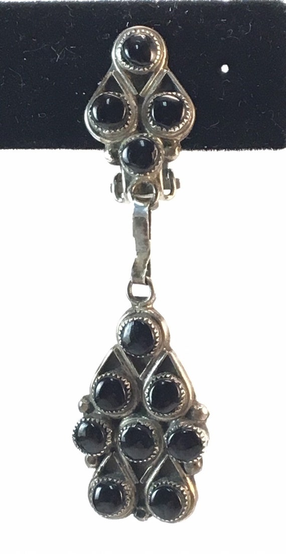 Vintage Long Black Glass Dangle Earrings Boho Hip… - image 7