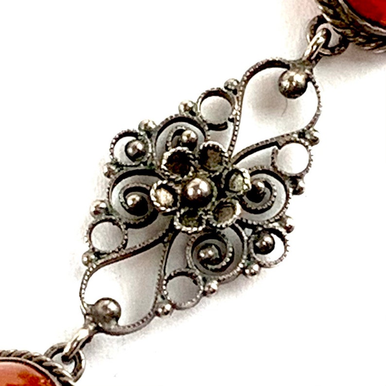 Antique Carnelian Sterling Silver Filigree Necklace Vintage Victorian Italian Cannetille Cornelian 15.5 Choker Edwardian Estate Jewelry