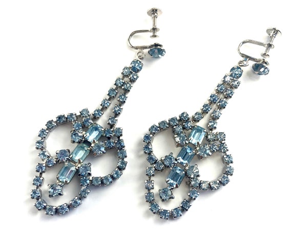 Blue rhinestone long earrings - Gem