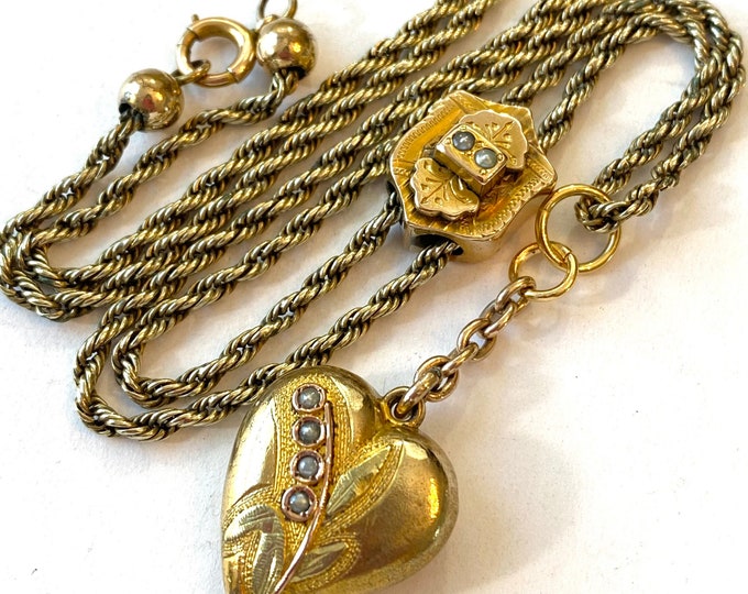 Antique Slide Chain Necklace W Victorian Gold Filled Puffy Etsy