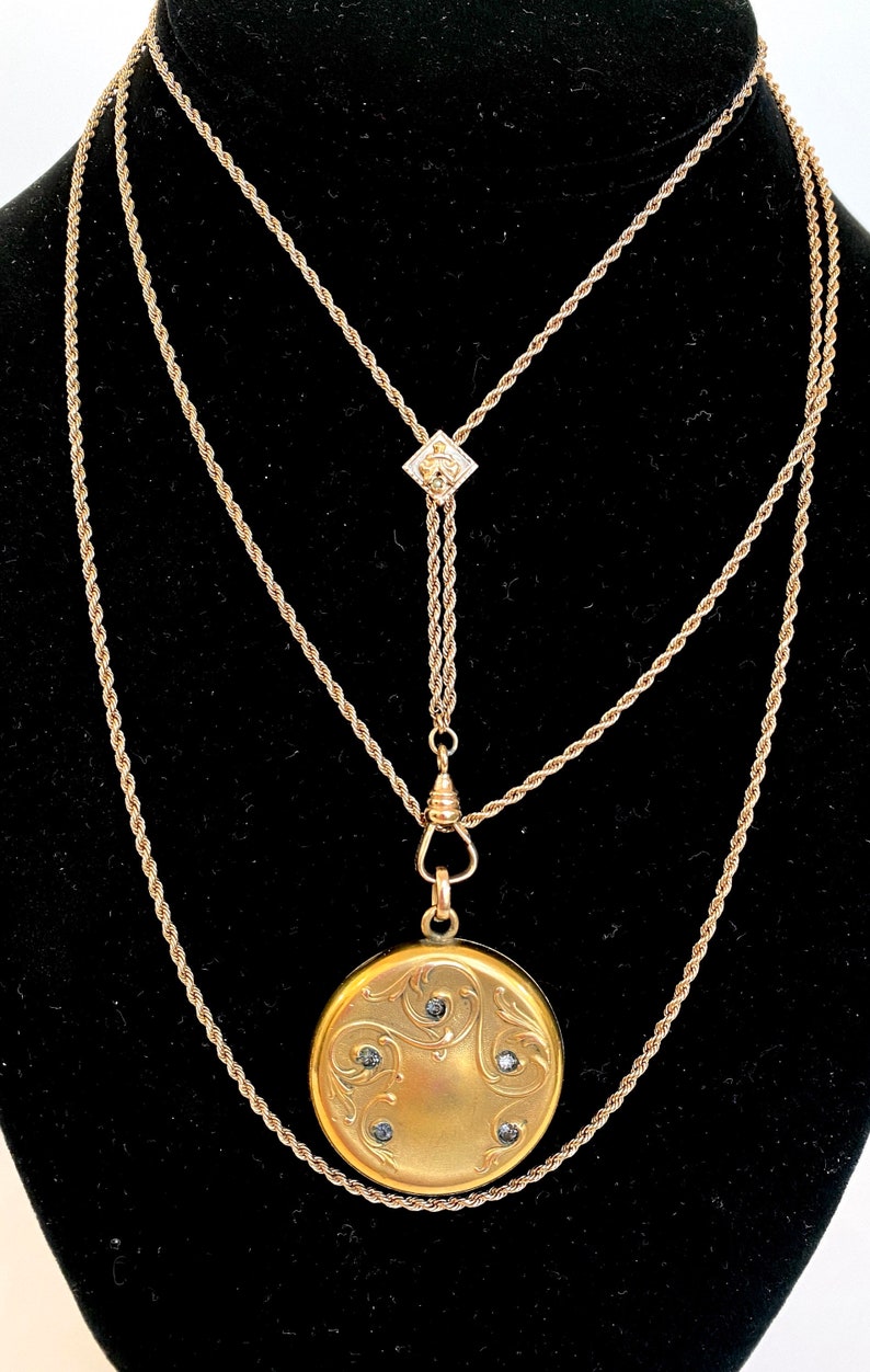 Antique Victorian Photo Locket Slide Chain Necklace Art Etsy