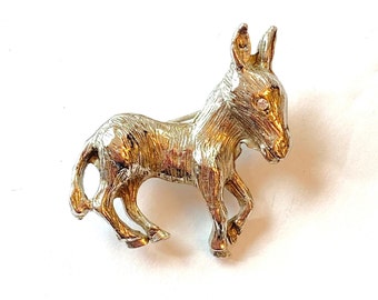 Vintage HOBE Donkey Brooch - Democratic Election Pin - 1960s Designer Signed Silver Tone Rhinestone Mule Estate Jewelry Gift for Her