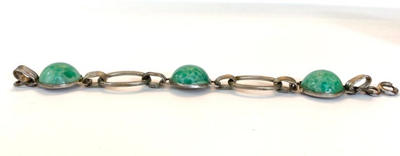 Vintage Art Deco Green Peking Glass Bracelet Czec… - image 8