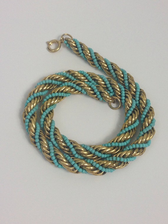 Vintage 1960s Turquoise Glass Necklace Modernist … - image 3