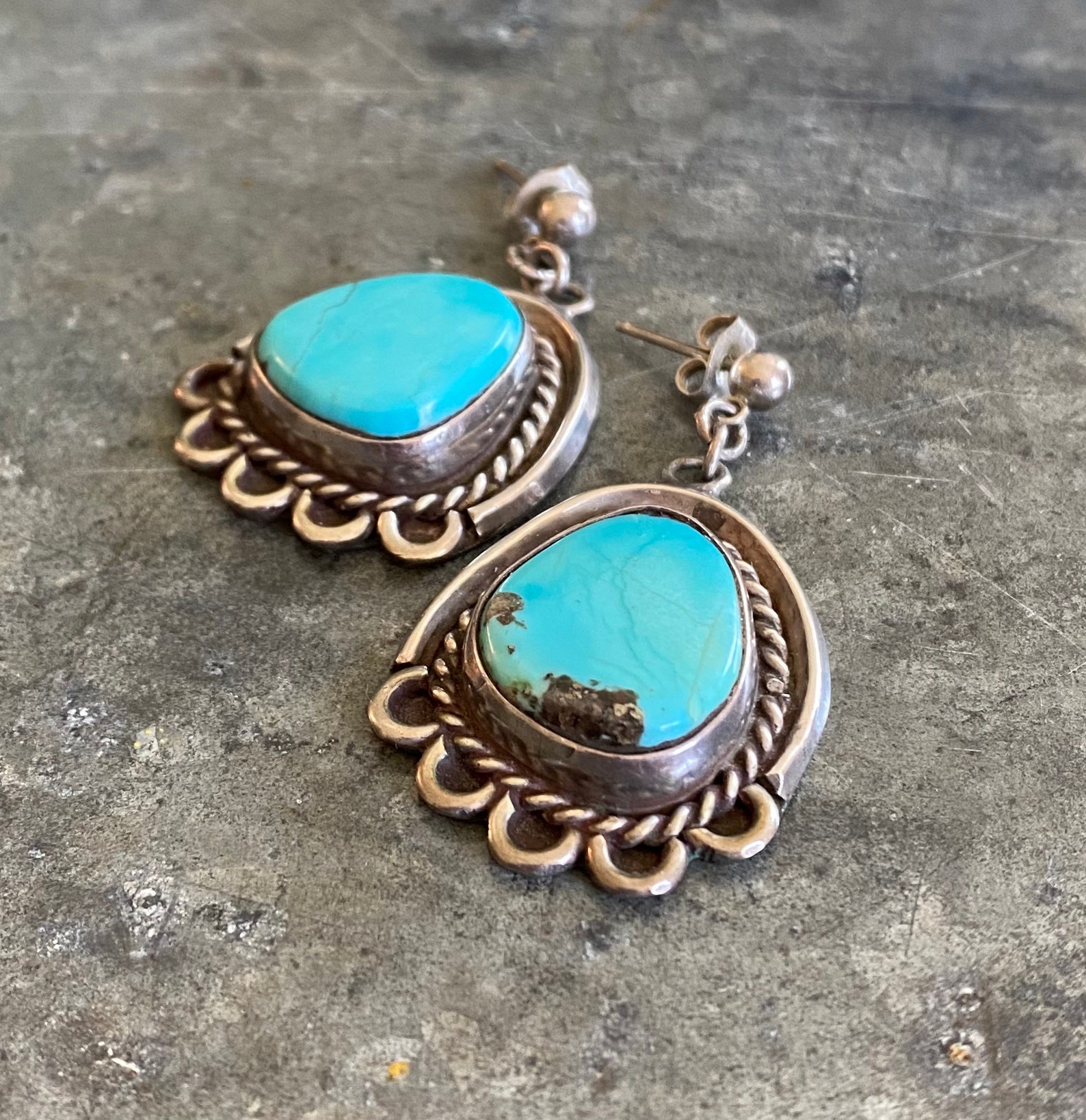Vintage Navajo Blue Turquoise Dangle Earrings Sterling Silver | Etsy