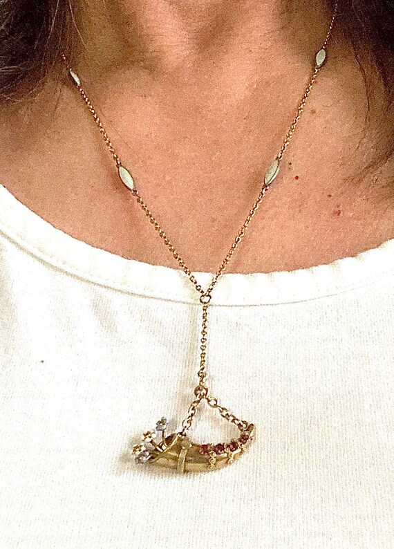 Vintage Victorian Enamel Lariat Necklace Jeweled … - image 8