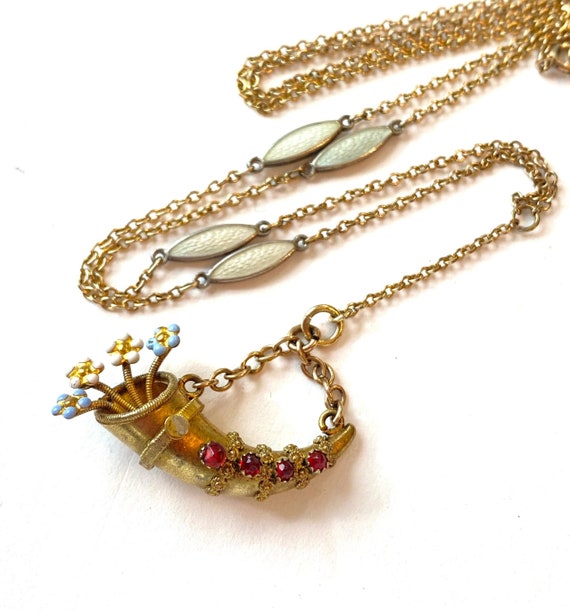 Vintage Victorian Enamel Lariat Necklace Jeweled … - image 1