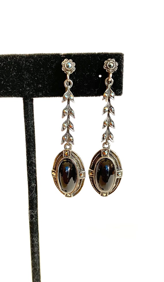 Vintage BIRKS Sterling Silver Onyx Earrings 1920s 