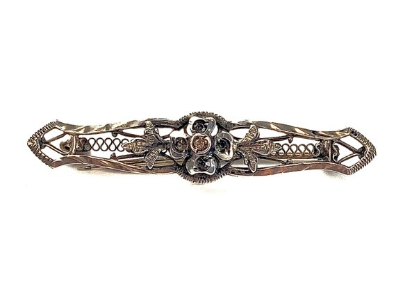 Vintage Sterling Silver Rhinestone Paste Bar Pin … - image 3