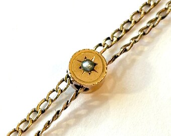 Vintage Victorian Slide Chain Necklace Antique Gold Filled Pearl Lorgnette DOUBLE Sided Pocket Watch Muff Longuard Chain Estate Jewelry