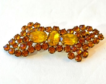 Vintage Czech Glass Bow Brooch 1930s Yellow Rhinestone Pin Art Deco Gold Crystal Signed Czecho Antique Estate Jewelry Gift for Her