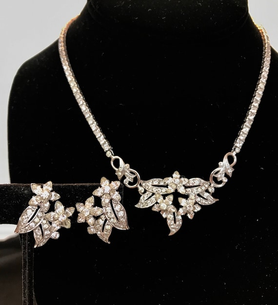 Vintage OTIS Sterling Silver Rhinestone Necklace &