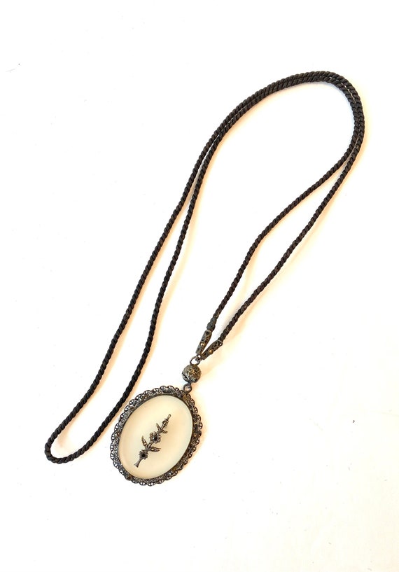 Antique Camphor Glass Silver Filigree Necklace Vi… - image 6