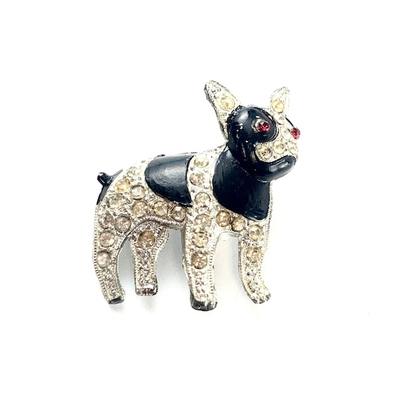 Vintage Boston Terrier Dog Brooch JOLLE Boxer Bulldog Pin 1940s Designer Signed Dog Lover Rescue Antique Estate Jewelry Gift for Her
