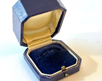 Antique Victorian Ring Box Royal Blue w Gold Trim Edwardian Jewelry Display Wedding Engagement Proposal Ring Box Push Button Estate Gift