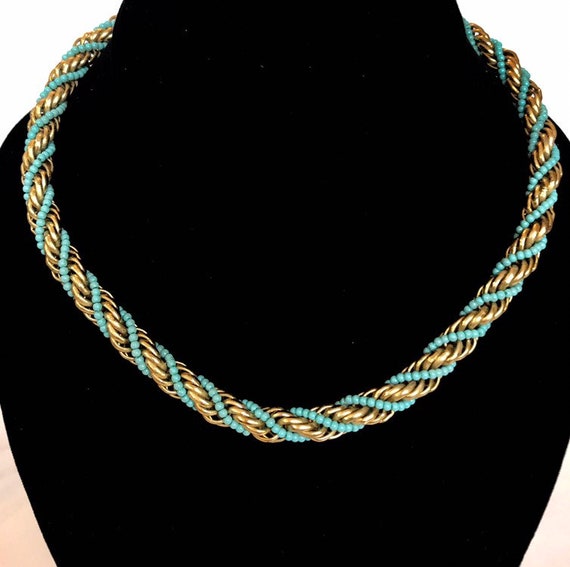 Vintage 1960s Turquoise Glass Necklace Modernist … - image 4