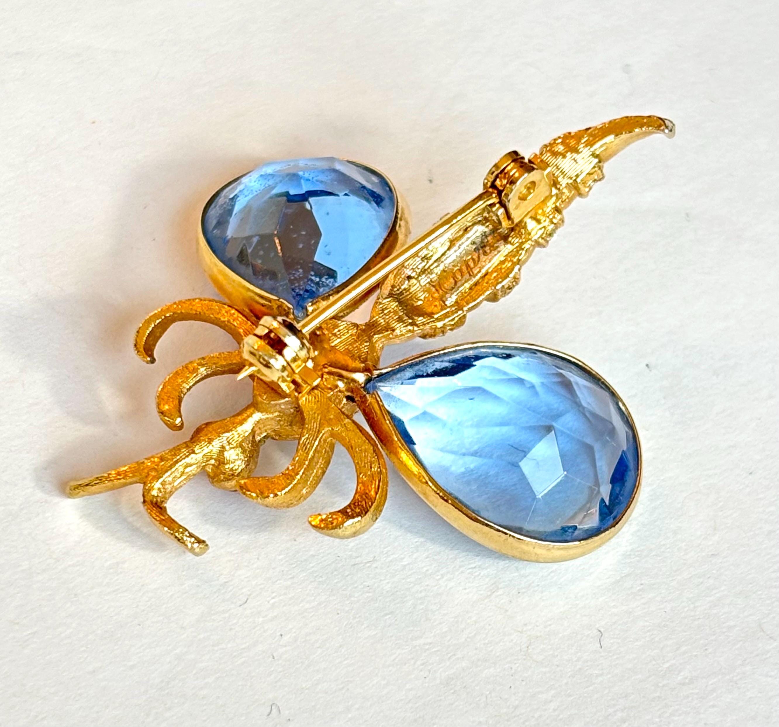 Vintage CAPRI Dragonfly Brooch Mid Century Blue Crystal Rhinestone Bug ...